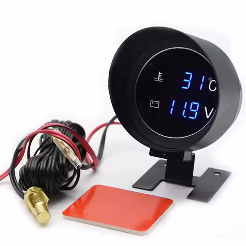 Digitale motortemperatuurmeter met sensor en voltmeter – auto, tractor, 12V/24V