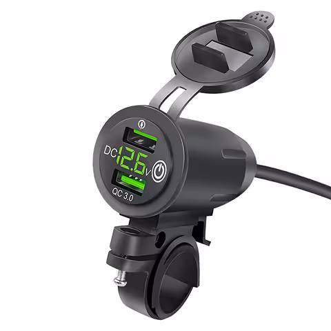 USB telefoonlader met voltmeter, QC 3.0 – motorsteek voor motorfiets, snelladen