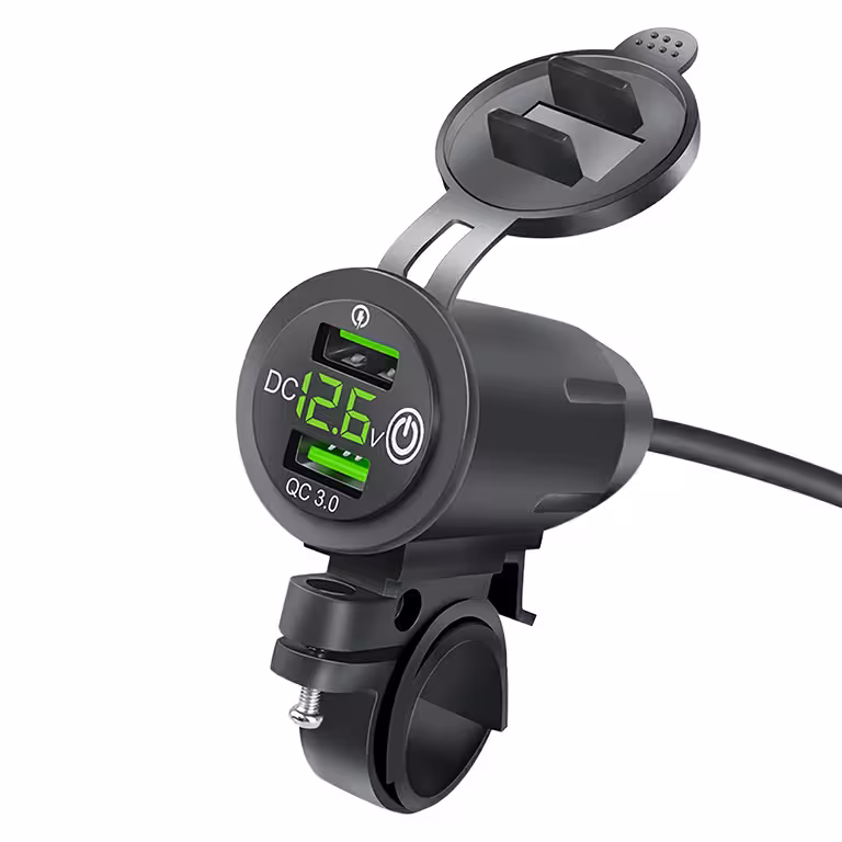 USB telefoonlader met voltmeter, QC 3.0 – motorsteek voor motorfiets, snelladen