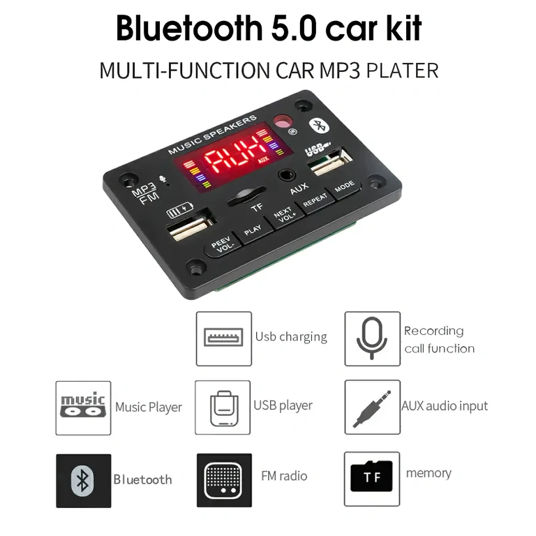 MP3-spelerprintplaat met Bluetooth en FM Module met MP3-speler, FM-radio en Bluetooth 5.0 voor DIY-projecten