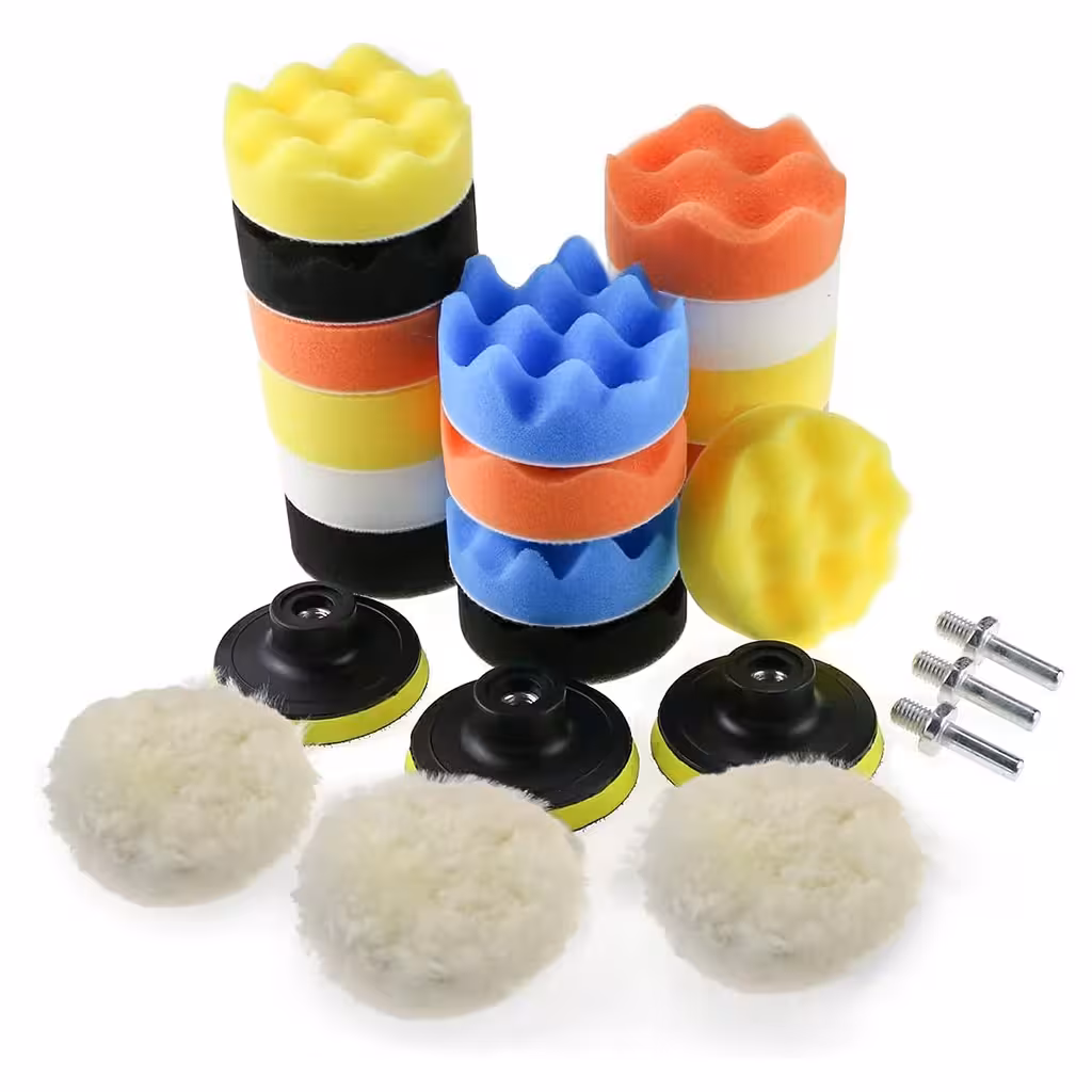 Auto polijstset met 75mm pads en 80mm spons – boormachine adapters inbegrepen