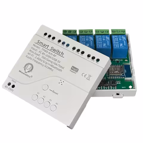 Slim WiFi relais 4-kanaals – Tuya smart switch 220V, afstandsbediening