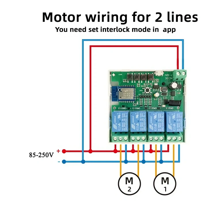 Illustratie van het aansluitingsschema van het relais op een automatische poortmotor