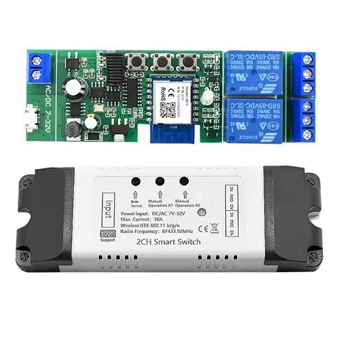 Slim WiFi relaismodule 2-kanaals 5V–24V – compatibel met Tuya Smart Life