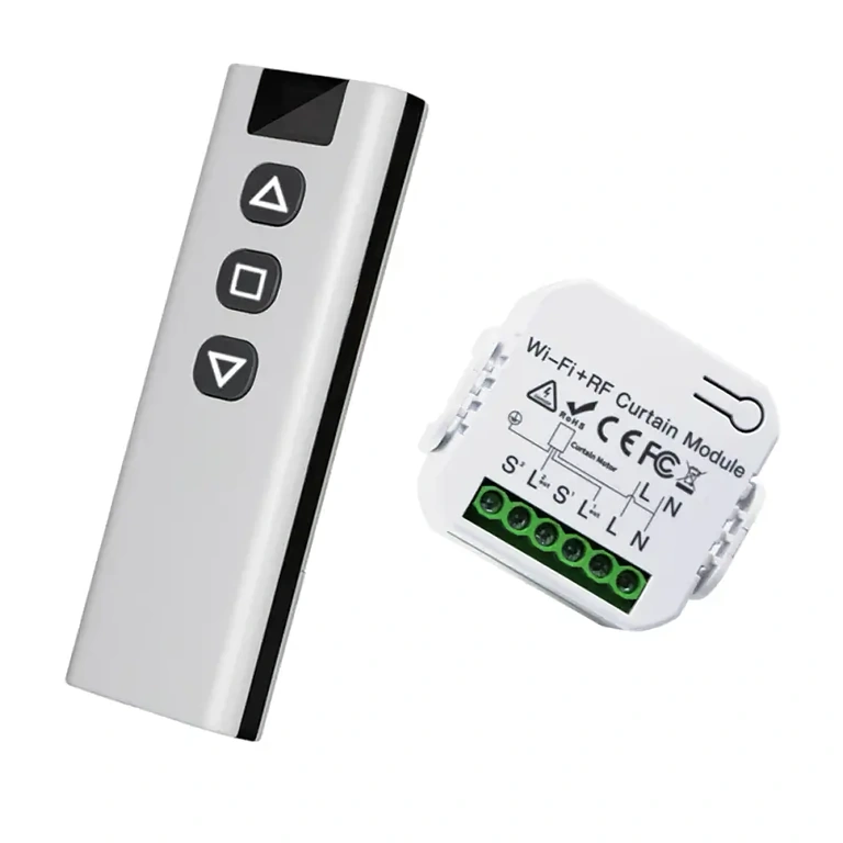 Detail van slimme afstandsbediening voor gordijnen, jaloezieën of rolluiken