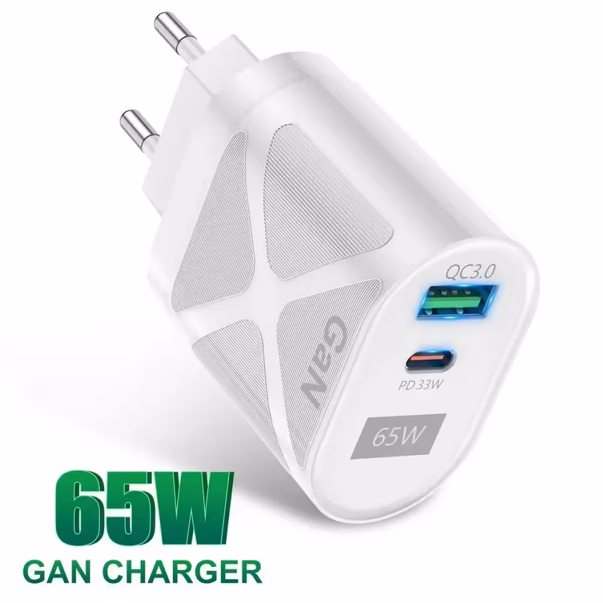 Witte GaN-oplader 65W, compatibel met Type-C