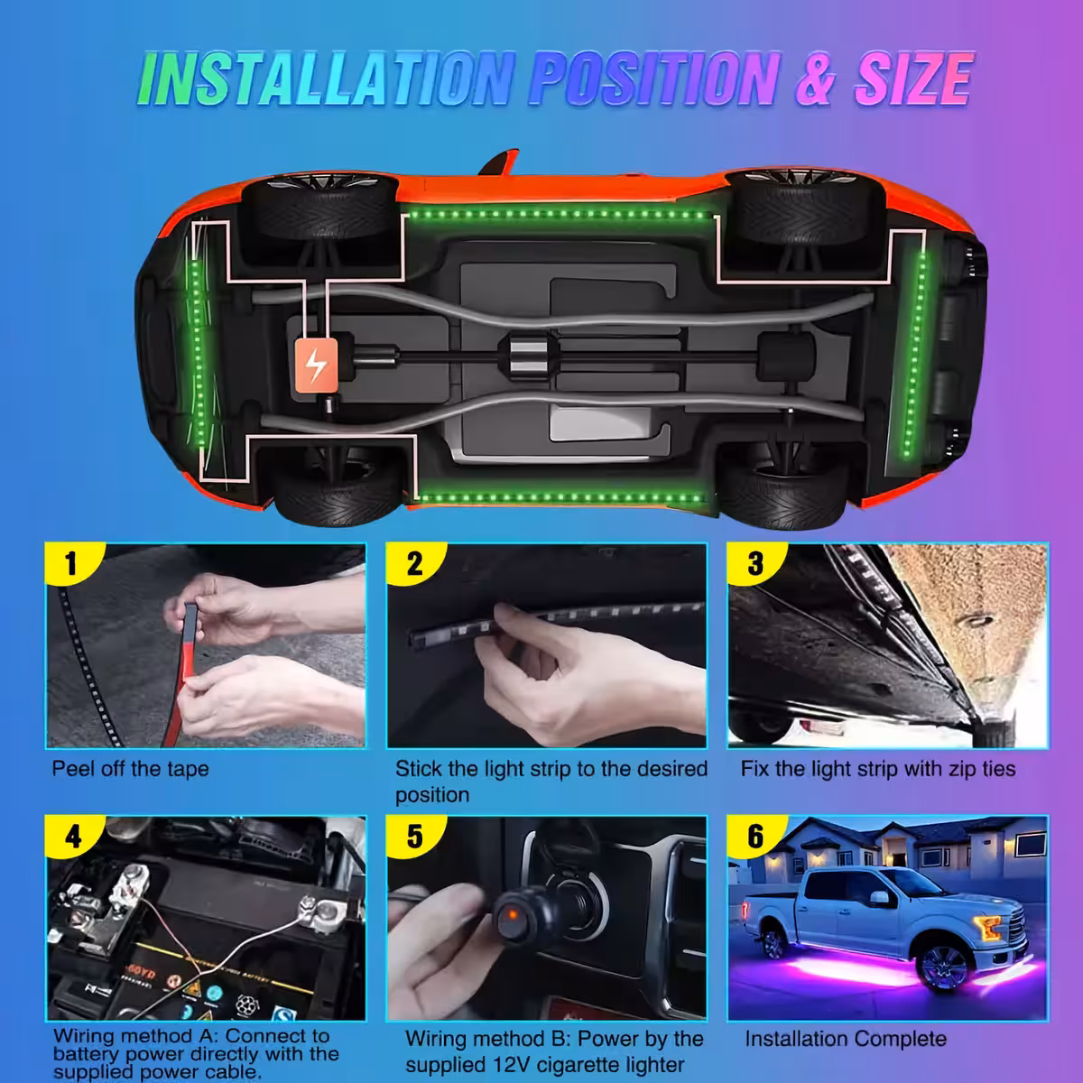 Installatieproces van LED-strips onder auto