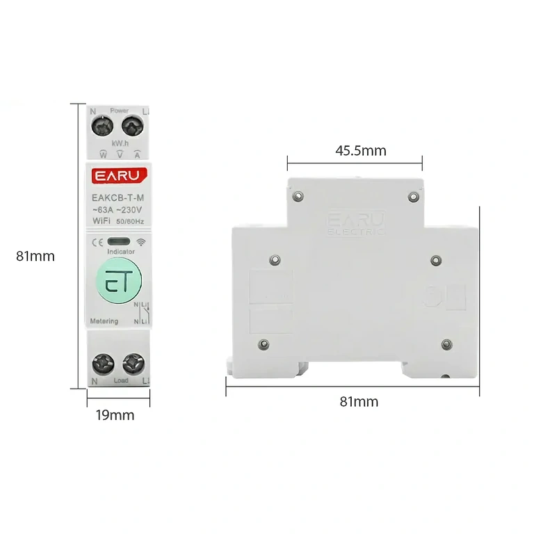 Zijaanzicht van elektriciteitsmeter met bescherming voor aansluitklemmen