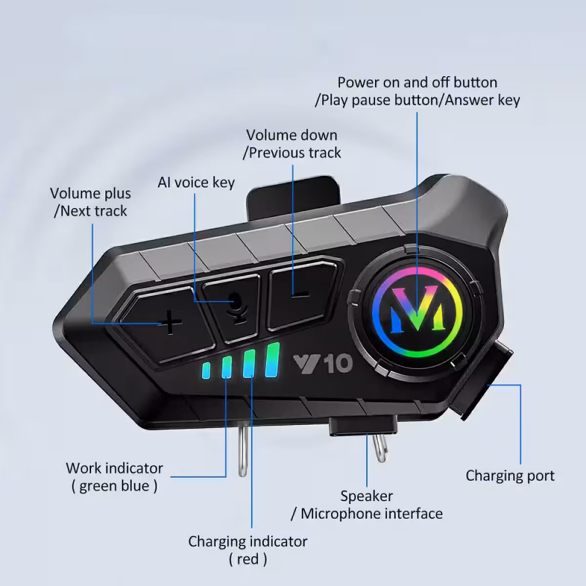 Knop voor activering van spraakassistent op helm-intercom