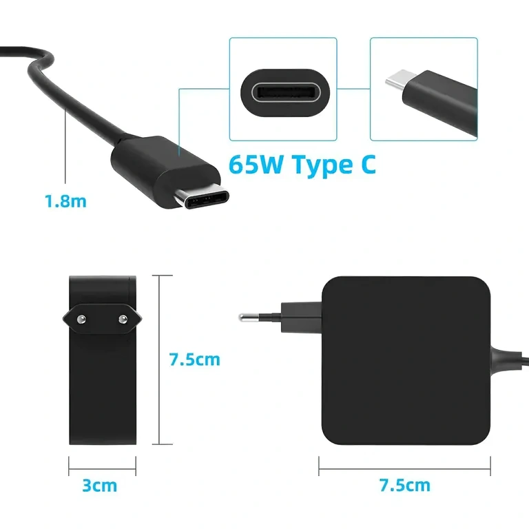 USB-C lader compatibel met Dell, Lenovo Laptop USB-C oplader voor Dell, Lenovo, Asus, HP