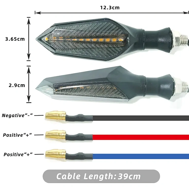 Richtingaanwijzers met 3-draadsaansluiting Knipperlichten met zwarte, blauwe en rode draden voor aansluiting
