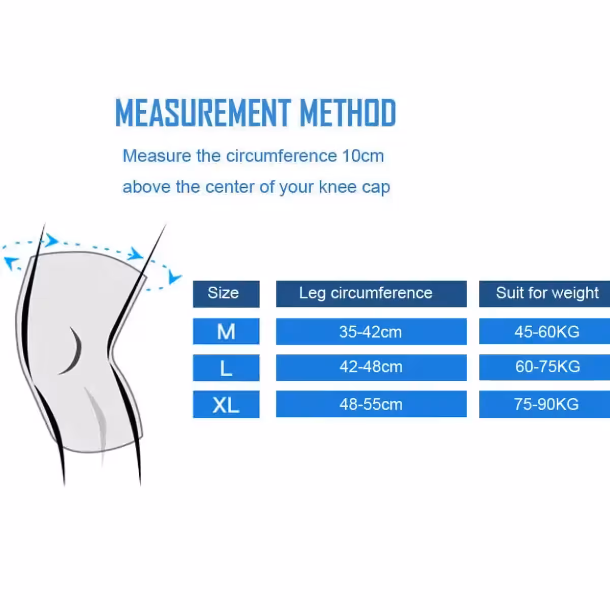 Kniebeschermer beschikbaar in M, L en XL, passend bij diverse omtrekken