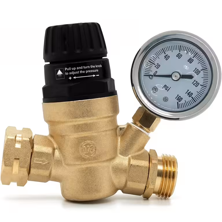 Waterdrukregelaar/reducer 3/4″ met manometer – limiter voor irrigatie, hydrofoor, pomp, boiler, caravan