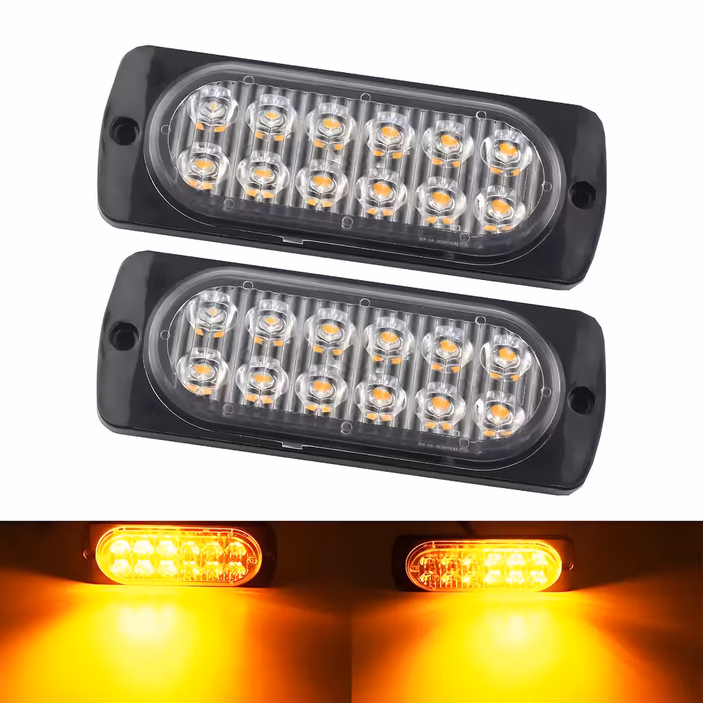 Gele LED stroboscopen 12V–24V – professionele flitsers voor grille, bumper, vrachtwagen, ATV, auto