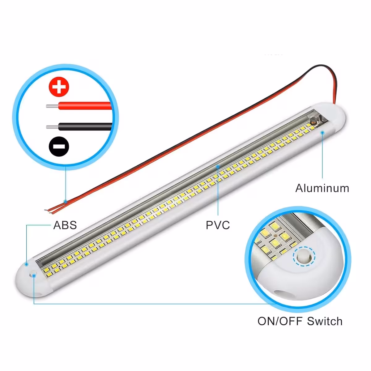 Technisch gegevensblad met materialen van de LED-lamp: kunststof behuizing en aluminium basis