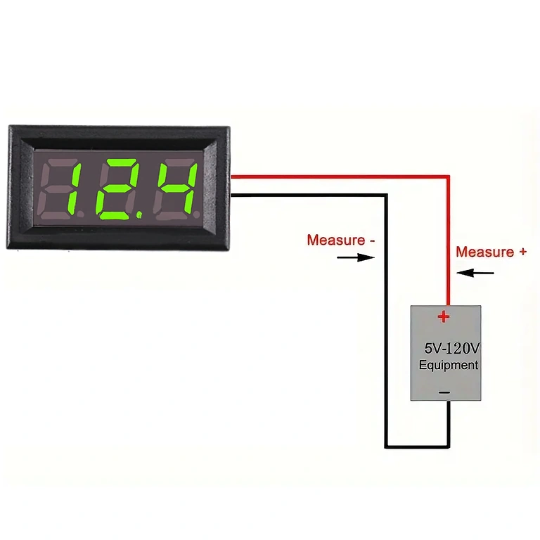 Elektrisch aansluitingsdiagram voor digitale paneelvoltmeters 5V-120V, correcte bedrading voor DC-spanningsmeting