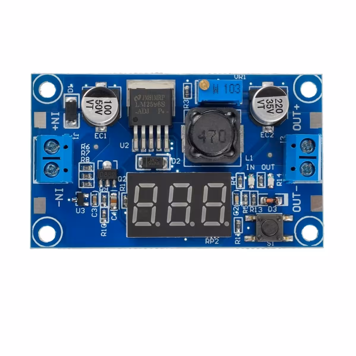 LM2596 step-down module met display – vooraanzicht