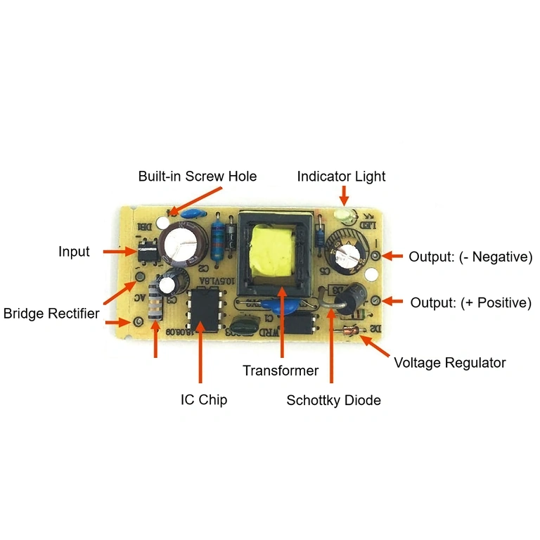 Technische sticker – 5V 2A voeding Technische informatie van het 5V voedingsadapterlabel