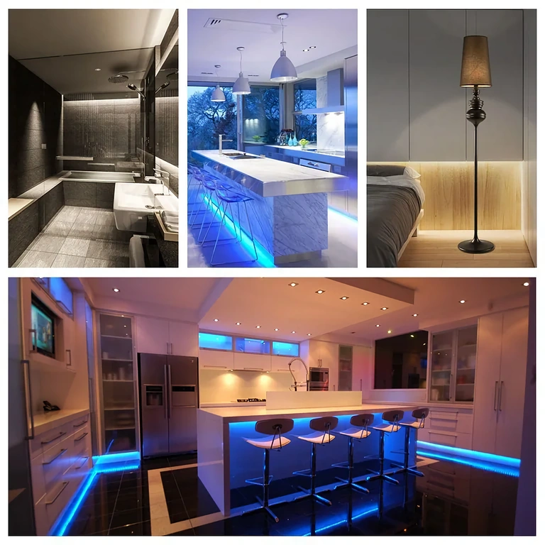 Afbeelding van verlichte monochrome LED-strip 5V 12V 24V, bestuurd via 30A dimmer