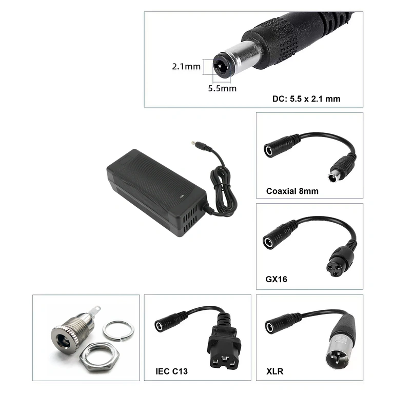 Oplader met DC 5.5×2.1 mm plug 36V–42V 3A oplader met DC 5,5×2,1 mm connector, compatibel met steps en elektrische fietsen