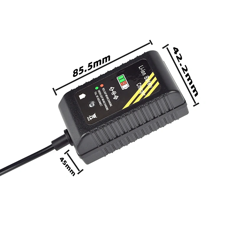 Afmetingen 16.8V 2A Li-Ion oplader Compacte afmetingen voor 16,8V 2A Li-Ion oplader – 90 cm kabel, geschikt voor 14,4V batterijen en draagbaar gereedschap