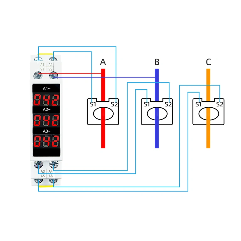 Installatiestappen van digitale driefasige ampèremeter op DIN-rail