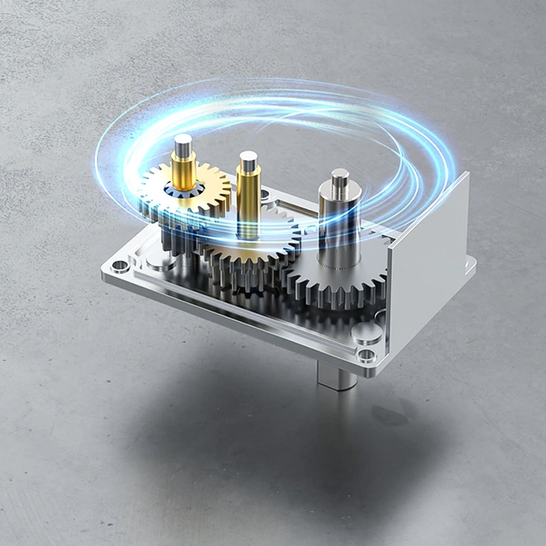 Afbeelding motor met wormreductor gemonteerd in actuator of automatisch systeem