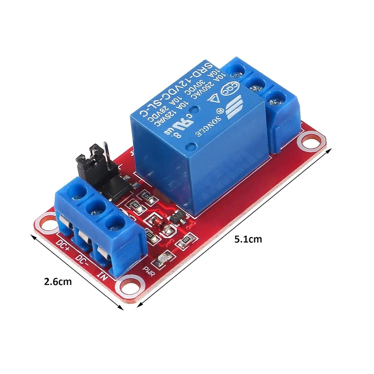 Afmetingen diagram van 1-kanaal relaismodule voor 5V en 12V