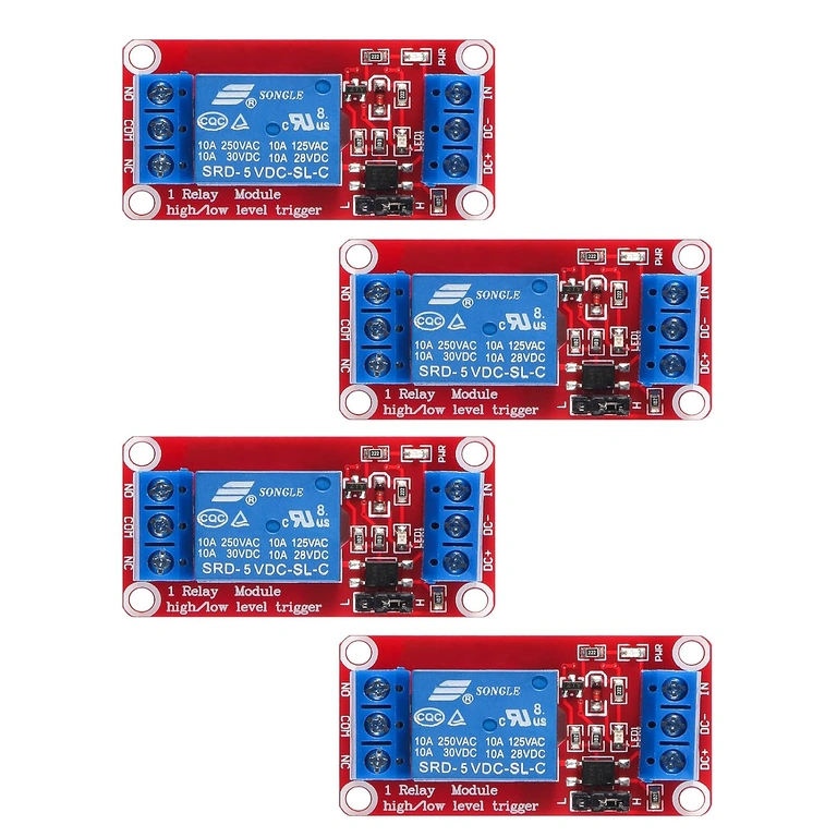 5V relaismodule set van 4, 1-kanaal, met optocoupler en High/Low trigger