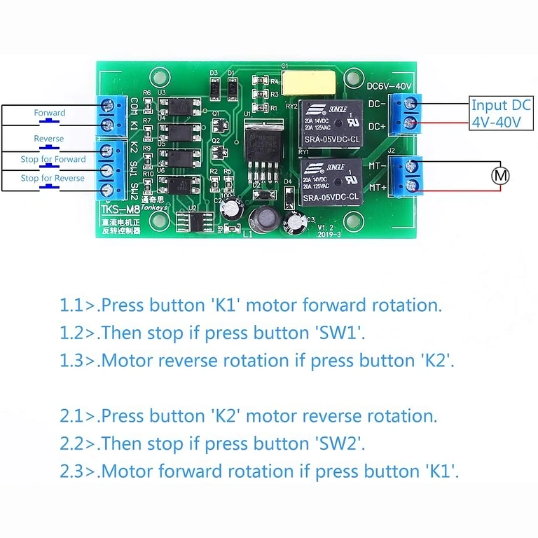 Aansluitschema van controller voor voorwaarts/achterwaarts