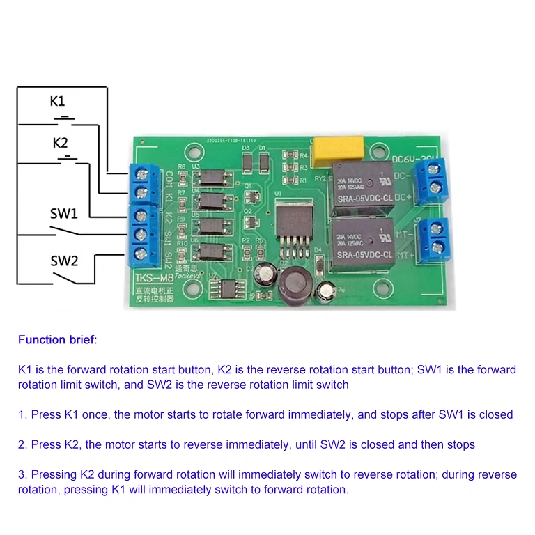 Connectoren voor draairichtingwissel op DC-controller