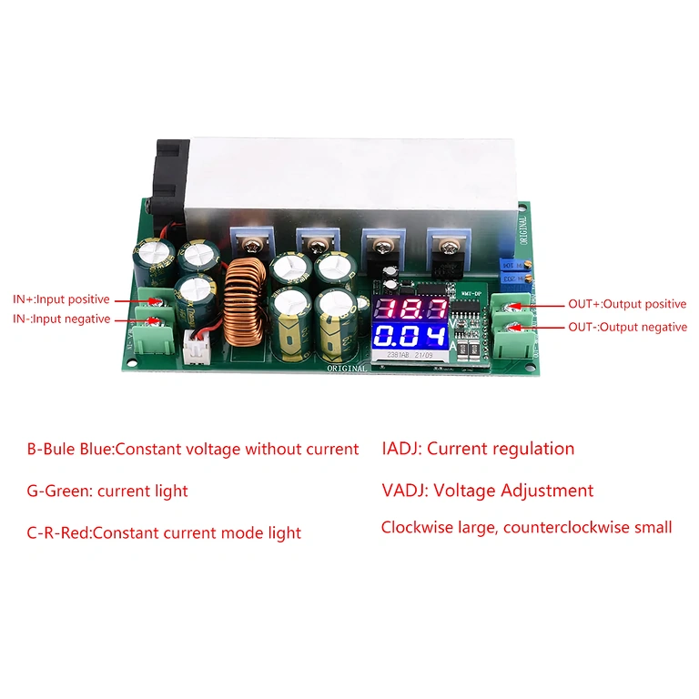 Bovenaanzicht DC12-80V 20A Buck module