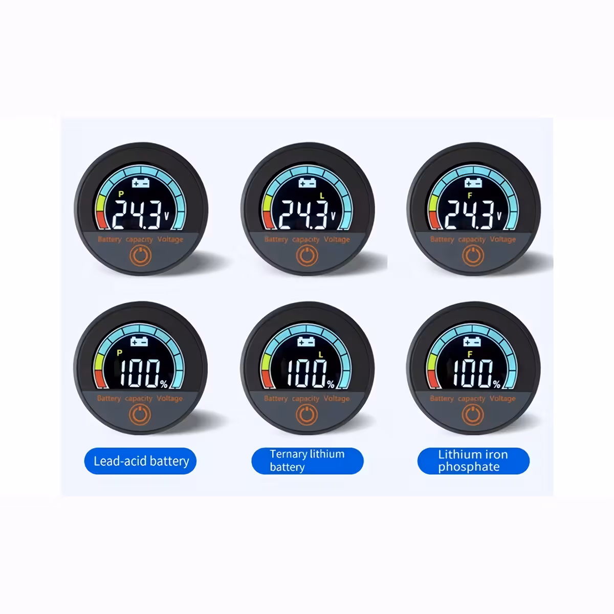 Digitale indicator compatibel met Li-ion en LiFePO4 batterijen 12V, 24V, 36V, 48V, 60V, 72V, batterijpercentage en voltmeter display voor fiets, step en elektrische scooter
