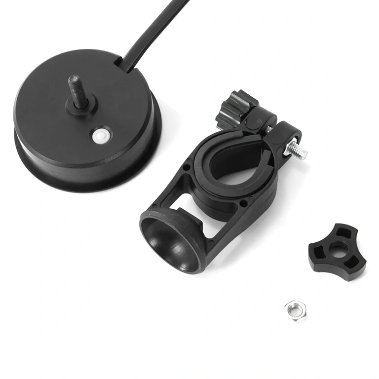 Digitale indicator – achteraanzicht Achterzijde digitale module met connectoren en kabels, voltmeter en batterijpercentage display, compatibel Li-ion en LiFePO4 12V–72V