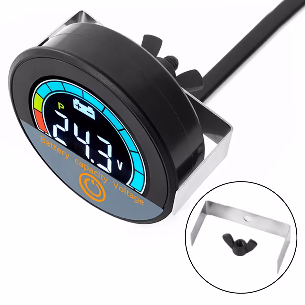 Zijaanzicht digitale module met batterijpercentage en voltmeter, compatibel Li-ion en LiFePO4 batterijen voor fiets, step en elektrische scooter