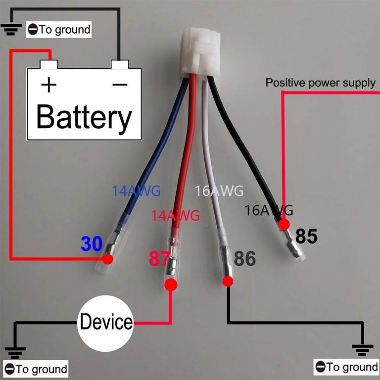Bekabelingsschema auto relais 12V 4-pins 40A