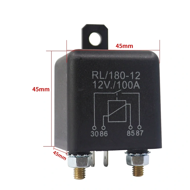 Auto relais 12V 100A, exacte behuizing- en pinnendimensies