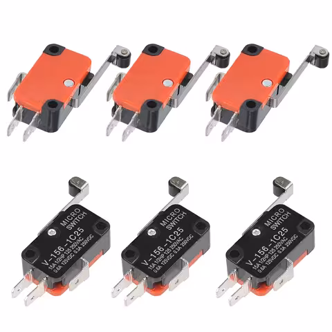 Set van 6 – Eindschakelaar met rol en lange hefboom (endstop) – Industriële micro switch 15A voor AC/DC