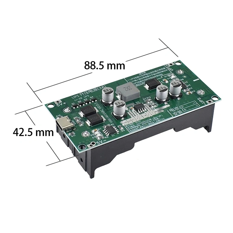Compacte afmetingen van Mini UPS-module 88×41×22 mm, eenvoudig te integreren