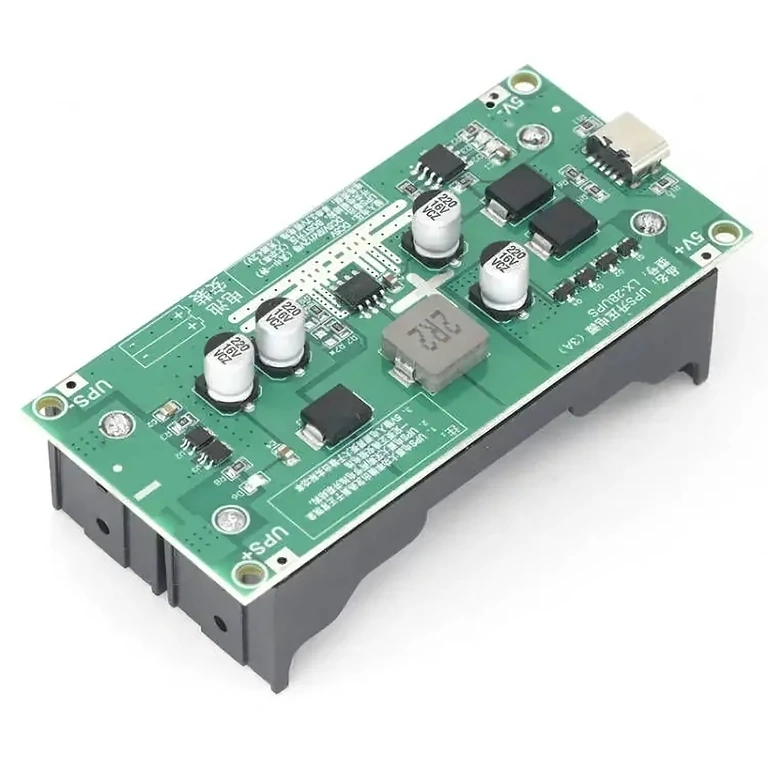 Mini UPS-module 5V/12V, zijaanzicht van compacte DC-module