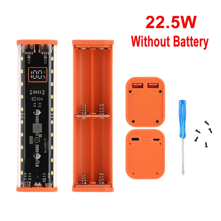 Powerbank-behuizing 18650 met USB- en Type-C-poorten