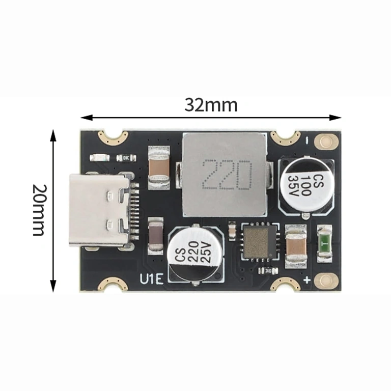 Afmetingen module USB-C PD 65W 20x20 mm