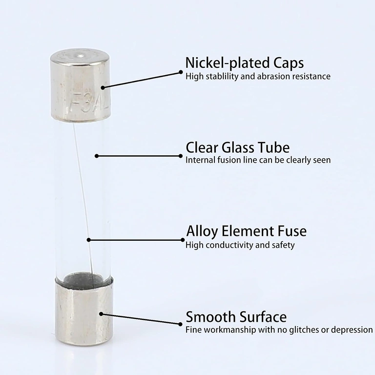 Detail metalen uiteinden van glaszekering 10A 5x20mm