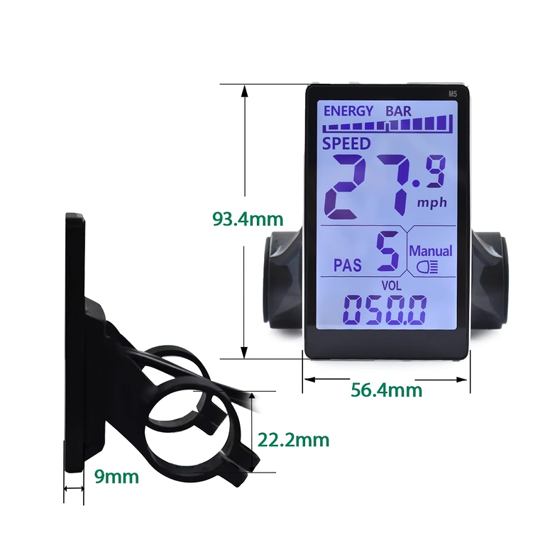 Compacte afmetingen 110x55x30 mm van de M5-controller voor elektrische fiets