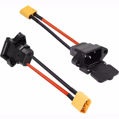 Zwarte kabel met RDB IEC-stekker en platte mannelijke XT60-connector